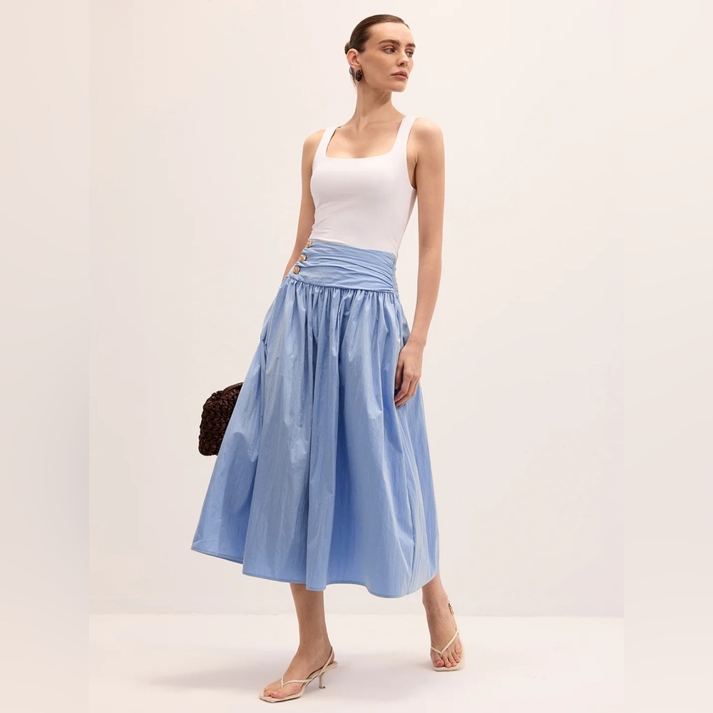 Commense Light Blue Ruched Waist Skirt